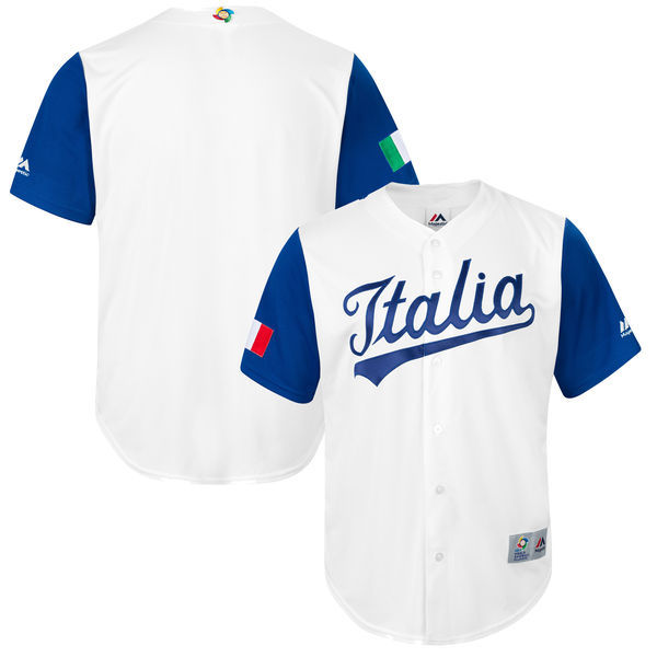 customized Men Italy Baseball Majestic White 2017 World Baseball Classic Replica Team Jersey->more jerseys->MLB Jersey